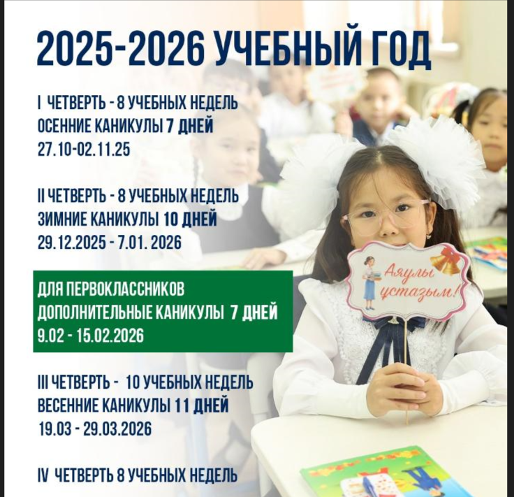 даты начала, продолжительности и каникулярных периодов 2025 – 2026 учебного года